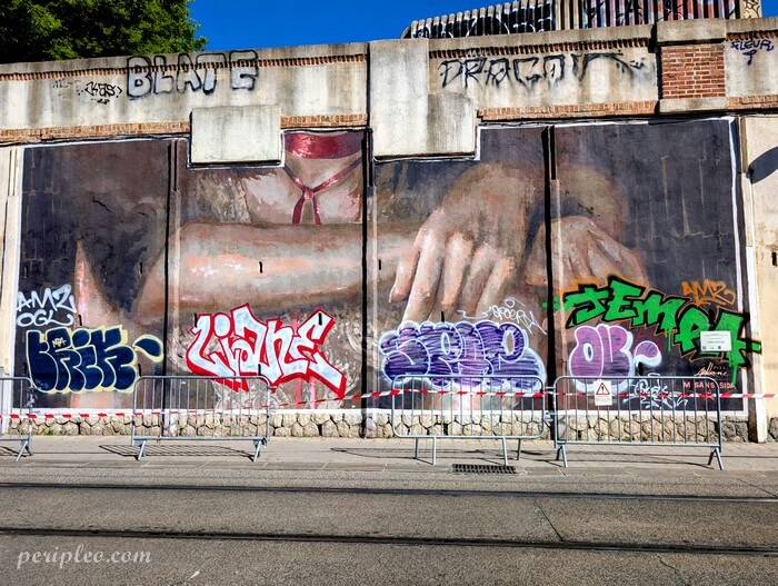 Fresque engagée d'Arkane réalisée à l'occasion de la Journée mondiale de lutte contre le sida à Montpellier sur les anciens murs du Boulevard de Strasbourg