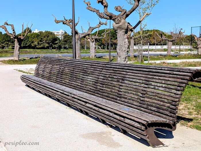 Allée du Parc Montcalm à Montpellier avec bancs et espaces de détente en plein air