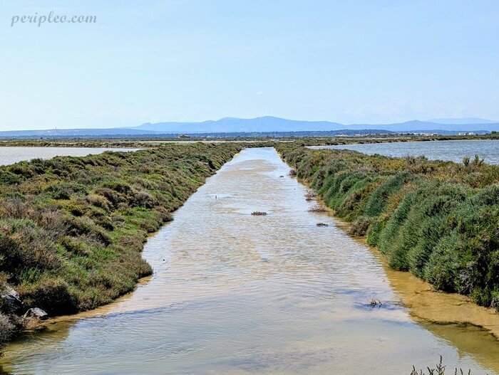 Canal au cœur des Salins de l’Île Saint-Martin à Gruissan en Occitanie