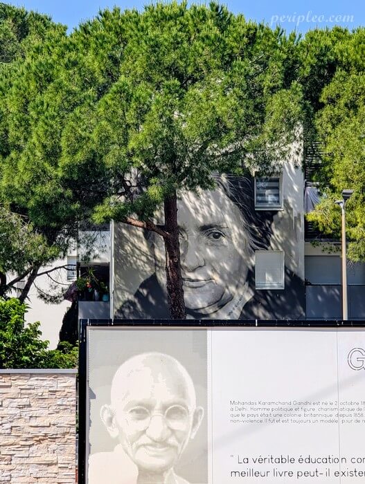 Fresque murale réalisé sous la direction de l'association LineUp par Arkane et Ose sur la façade de la Résidence de la Cour des Écoles à Montpellier représentant un grand portrait en noir et blanc d’une femme